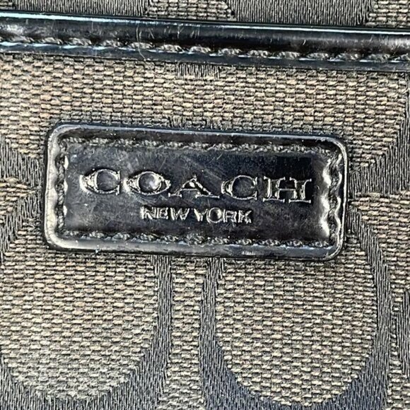 Coach Signature Zip Top Wristlet Pouch Monogram Black Dark Brown - Picture 14 of 16